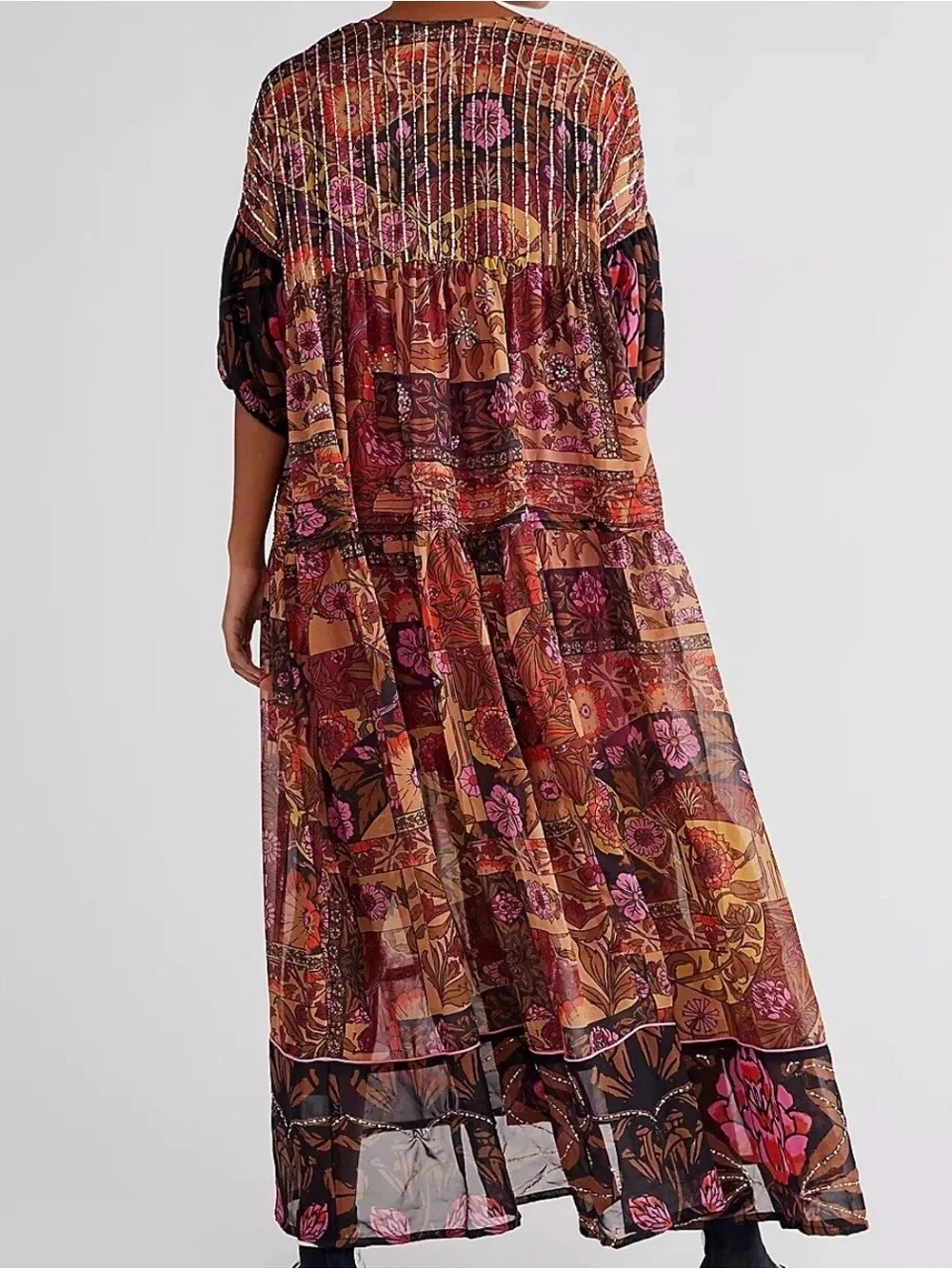 Free people no more to dream Bohemian Patchwork Floral V-Neck Maxi Dress